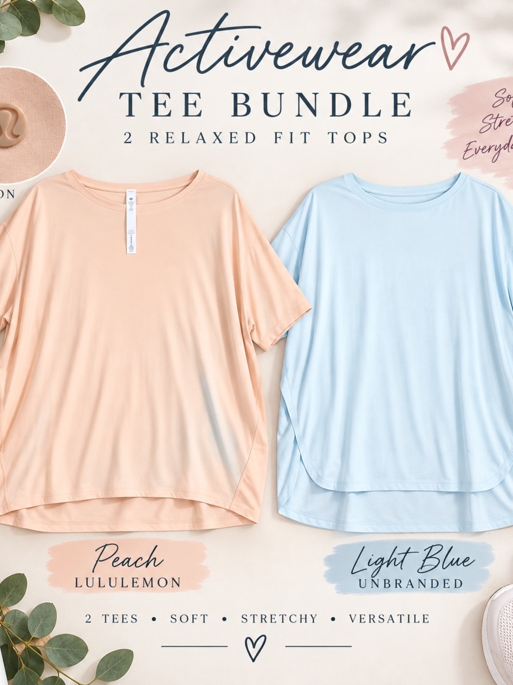 🩵🍑 Lululemon + Oversized Blue & Peach Short Sleeve Tops Bundle